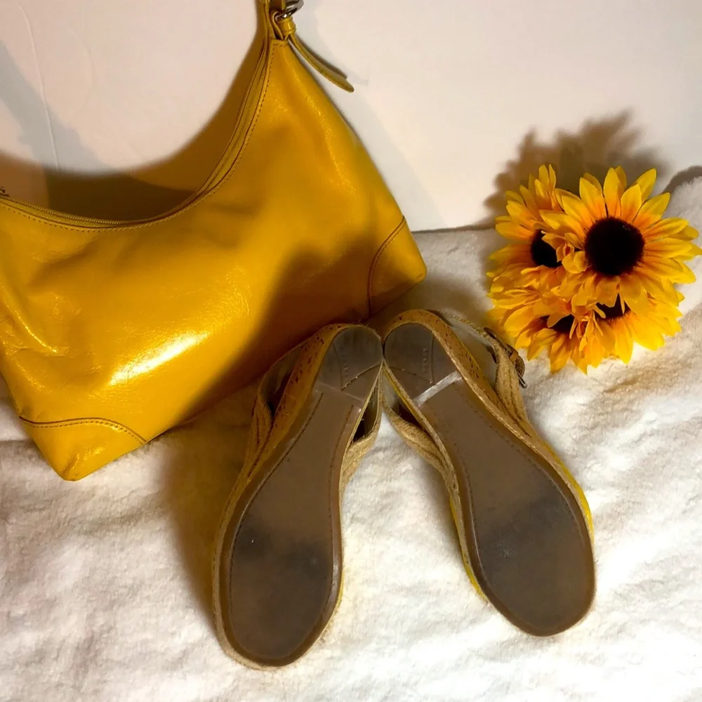 PRADA Suede Wedges & Matching Leather Purse in Sunny Butter Yellow